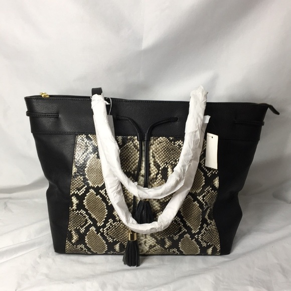 Talbots Top Zip Leather Snakeskin Tote Purse with Shoulder Straps NEW With Tags - Picture 1 of 15